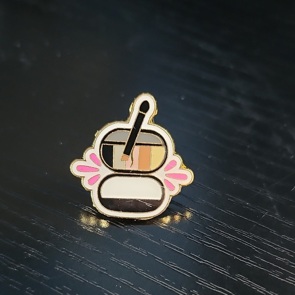 Pink and Gold Eyeshadow Compact Enamel Pin - Women Makeup Accessory